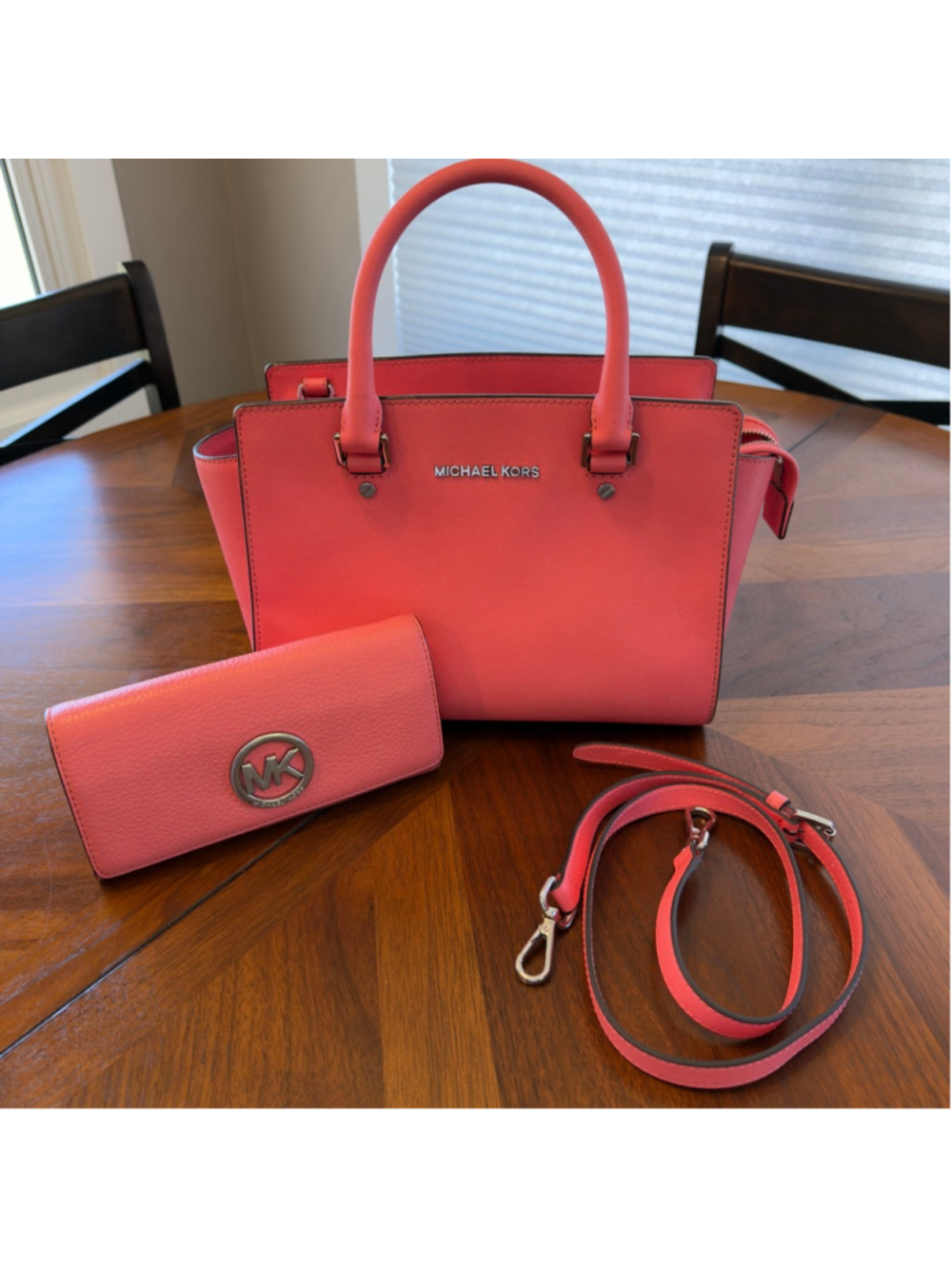 Michael Kors Selma Coral Pink Satchel with Matching Wallet SKU779